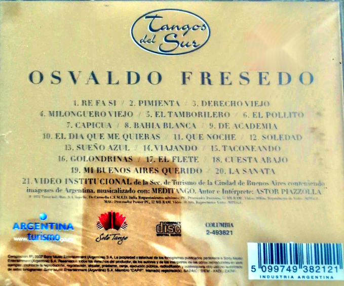 Osvaldo Fresedo – Tangos del Sur (CD, 2002, Argentina Import) – Columbia / Sony Music