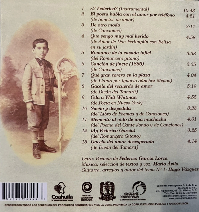 Mario Ávila & Hugo Vázquez – Lorca: De Otro Modo (CD, Book-Style Packaging) – Federico García Lorca Tribute